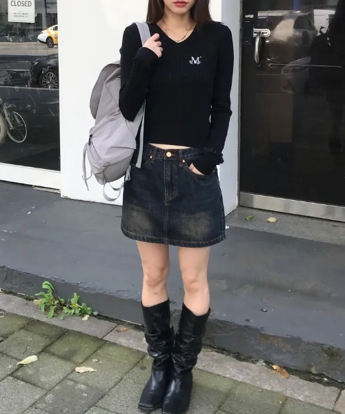 MUCENT（ムセント）の「◇MUCENT◇ブランド直輸入正規品/MUCENT プリムローズ Vネック クロップニット MUCENT PRIMROSE V-NECK CROP KNIT（ニット/セーター・レディース・ブラック/アイボリー/グレー・FREE）」の9枚目の写真