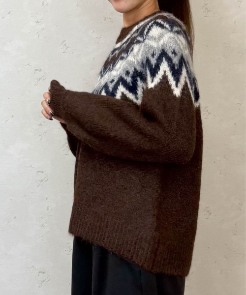 Per sist ence(パーシエンス)の「杢ストレッチノルディック柄オーバーサイズニット(ニット/セーター・レディース・ネイビー/グレー/ブラウン・ONE SIZE)」の12枚目の写真