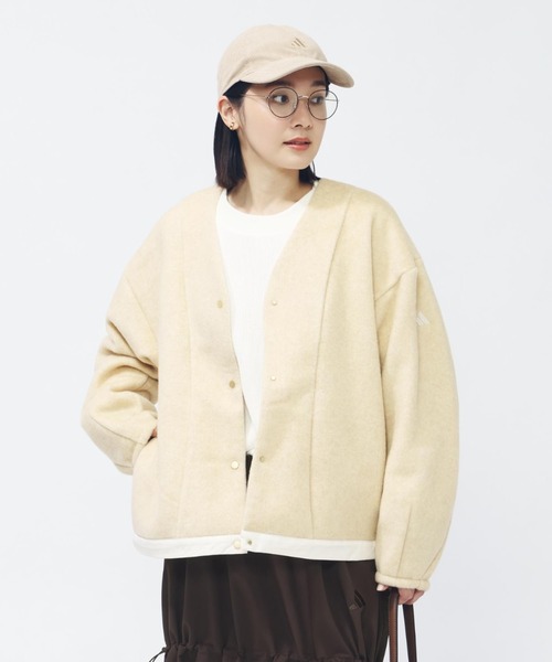 adidas(アディダス)の「【別注】アディダス adidas ラックスフロー オールデイズ ルーズフィット シャギー ニット カーディガ 限定コラボ(カーディガン/ボレロ・レディース・ベージュ/グレー・M/L/S/XL)」の2枚目の写真