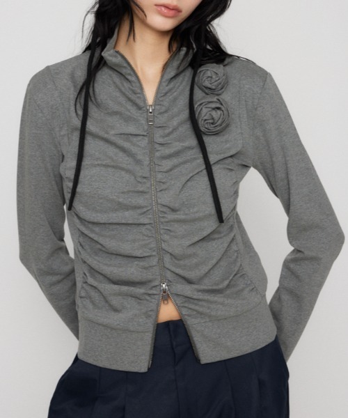 LAGUAGEMフロントジップギャザートップス グレー FRONT ZIP GATHER トップス（Tシャツ/カットソー）｜LAGUA GEM