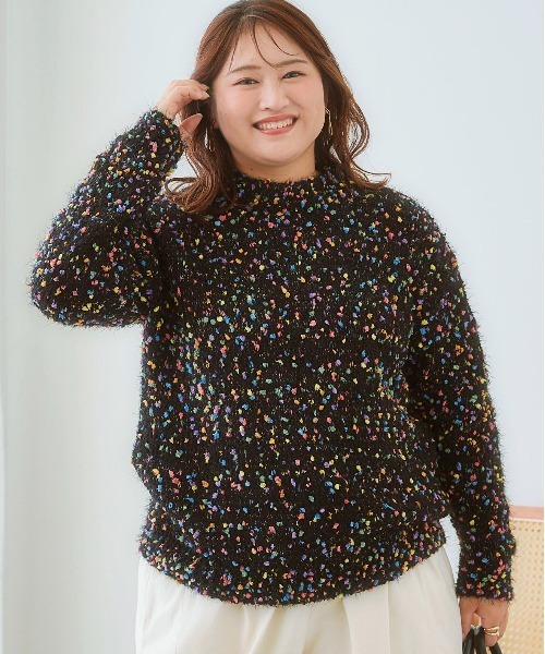 SMILE LAND（スマイルランド）の「＜大きいサイズ＞ポコポコネップ入カラフルニットプルオーバー（ニット/セーター・レディース・ラベンダー/ブラック系/オートミール・5L/4L/3L/LL/L）」の2枚目の写真