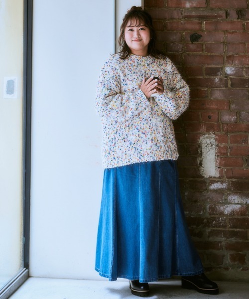 SMILE LAND（スマイルランド）の「＜大きいサイズ＞ポコポコネップ入カラフルニットプルオーバー（ニット/セーター・レディース・ラベンダー/ブラック系/オートミール・5L/4L/3L/LL/L）」の13枚目の写真