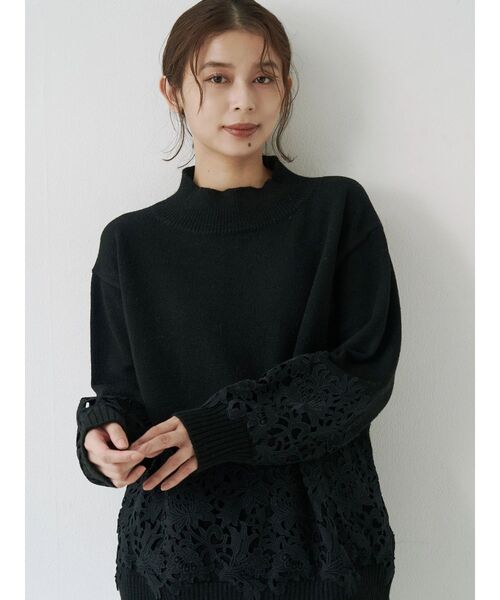 TONAL（トーナル）の「レースドッキングタートルニット（ニット/セーター・レディース・オフホワイト/グレー/ブラック・MEDIUM）」の8枚目の写真
