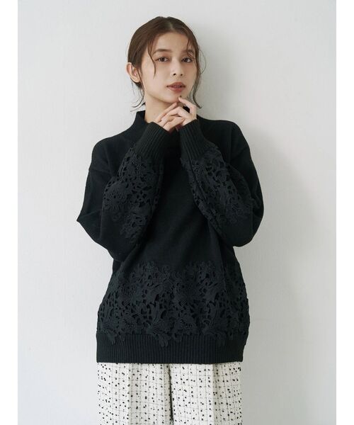 TONAL（トーナル）の「レースドッキングタートルニット（ニット/セーター・レディース・オフホワイト/グレー/ブラック・MEDIUM）」の9枚目の写真