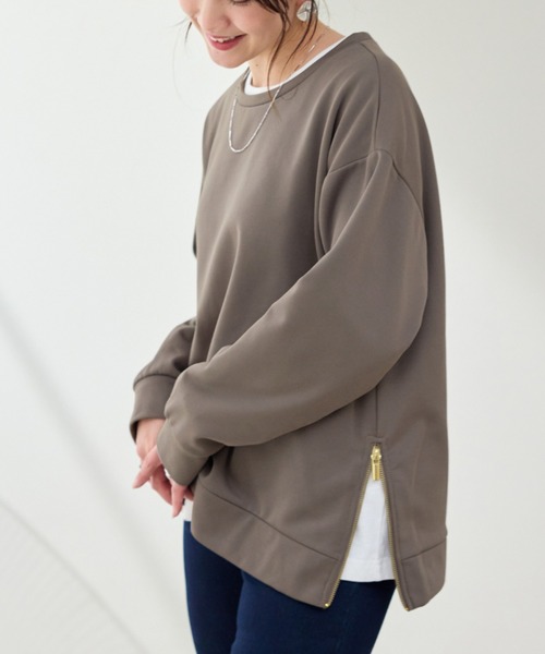 alotta(アロッタ)の「サイドジップあったか裏起毛プルオーバー(スウェット・レディース・モカ/チャコール/ピンク/アイボリー/ブラック・L/M/LL)」の4枚目の写真