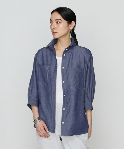 Gabardine K.T(ギャバジンケーティー)の「オトナシャンブレー たっぷりシャツ(シャツ/ブラウス・レディース・ブルー/ネイビー・7号/9号)」の9枚目の写真