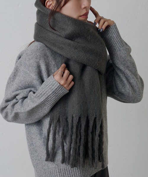 LOCALLY ウールマフラー ダークグレー セール】無地フェイクウールマフラー（マフラー）｜COLONY 2139