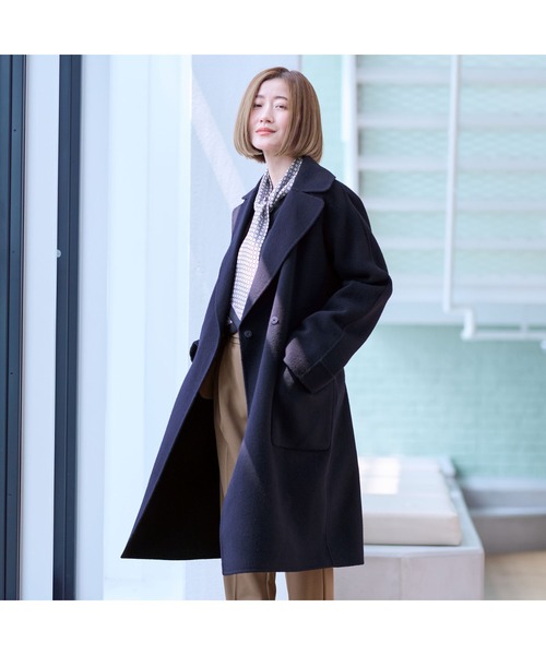 AOYAMA（アオヤマ）の「カシミヤの風合いの良さ、暖かさ、軽さを！【WEB限定】ガウン風リバーコート（ピーコート・レディース・ネイビー/パープル/キャメル/ブラック・L/M）」の20枚目の写真