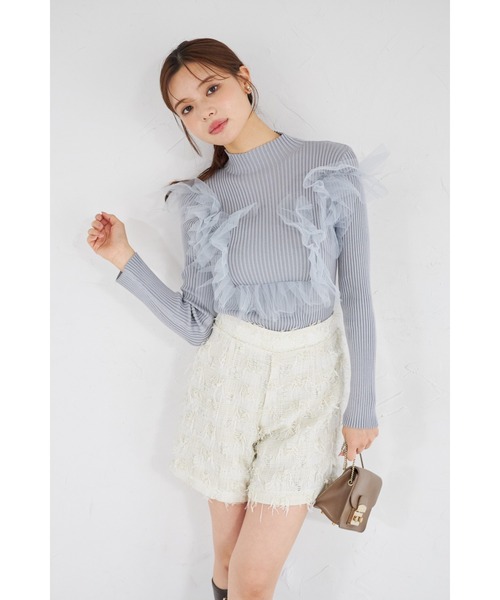 tocco closet(トッコ クローゼット)の「【ZOZO限定】プチハイネックチュールリブニットトップス(ニット/セーター・レディース・ブラック/オフホワイト/グレー・M)」の3枚目の写真