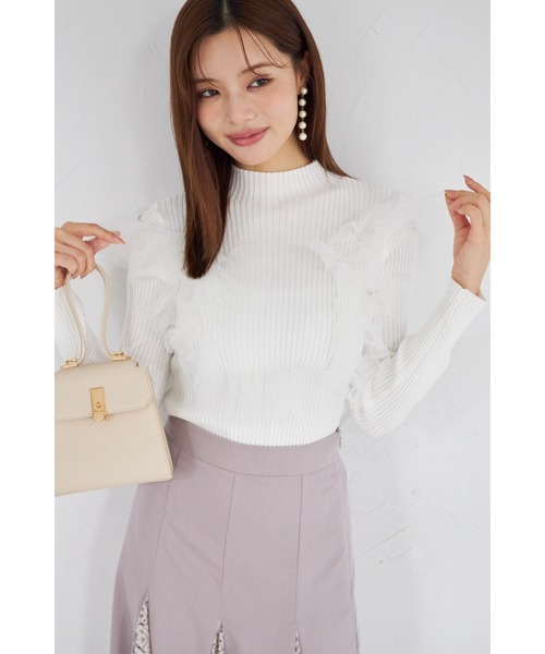 tocco closet(トッコ クローゼット)の「【ZOZO限定】プチハイネックチュールリブニットトップス(ニット/セーター・レディース・ブラック/オフホワイト/グレー・M)」の1枚目の写真