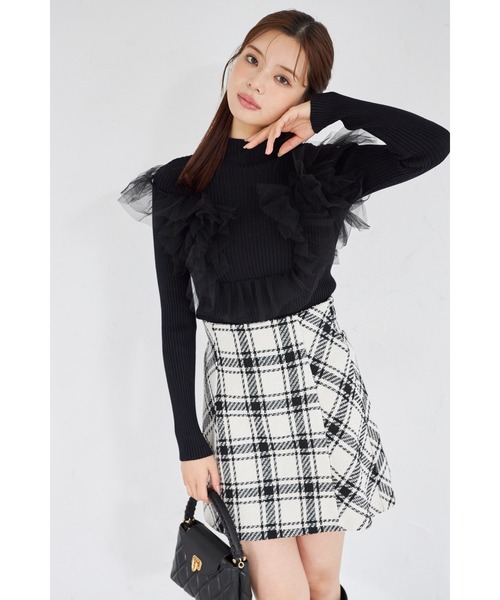 tocco closet(トッコ クローゼット)の「【ZOZO限定】プチハイネックチュールリブニットトップス(ニット/セーター・レディース・ブラック/オフホワイト/グレー・M)」の2枚目の写真