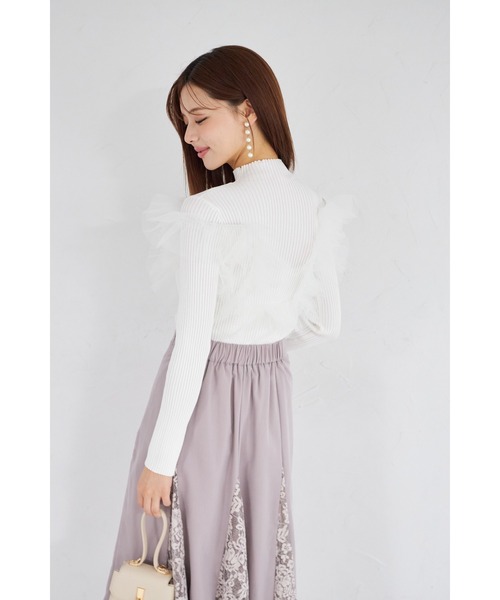 tocco closet(トッコ クローゼット)の「【ZOZO限定】プチハイネックチュールリブニットトップス(ニット/セーター・レディース・ブラック/オフホワイト/グレー・M)」の14枚目の写真