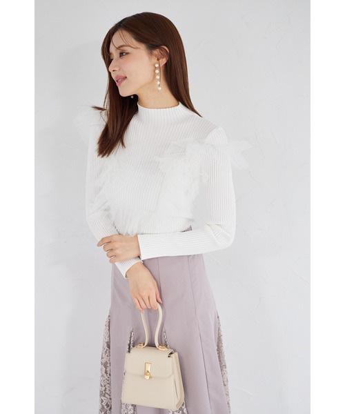 tocco closet(トッコ クローゼット)の「【ZOZO限定】プチハイネックチュールリブニットトップス(ニット/セーター・レディース・ブラック/オフホワイト/グレー・M)」の13枚目の写真