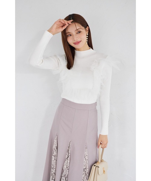tocco closet(トッコ クローゼット)の「【ZOZO限定】プチハイネックチュールリブニットトップス(ニット/セーター・レディース・ブラック/オフホワイト/グレー・M)」の7枚目の写真