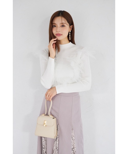 tocco closet(トッコ クローゼット)の「【ZOZO限定】プチハイネックチュールリブニットトップス(ニット/セーター・レディース・ブラック/オフホワイト/グレー・M)」の6枚目の写真