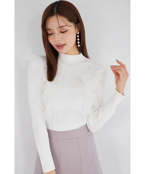 tocco closet(トッコ クローゼット)の「【ZOZO限定】プチハイネックチュールリブニットトップス(ニット/セーター・レディース・ブラック/オフホワイト/グレー・M)」の11枚目の写真