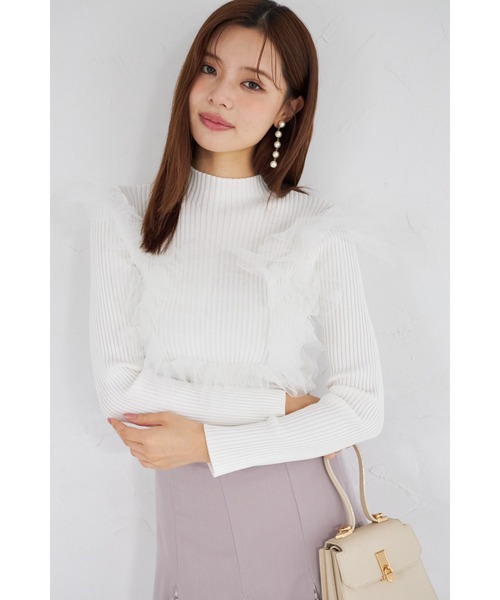 tocco closet(トッコ クローゼット)の「【ZOZO限定】プチハイネックチュールリブニットトップス(ニット/セーター・レディース・ブラック/オフホワイト/グレー・M)」の10枚目の写真