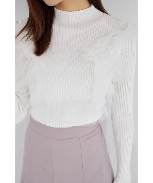 tocco closet(トッコ クローゼット)の「【ZOZO限定】プチハイネックチュールリブニットトップス(ニット/セーター・レディース・ブラック/オフホワイト/グレー・M)」の12枚目の写真