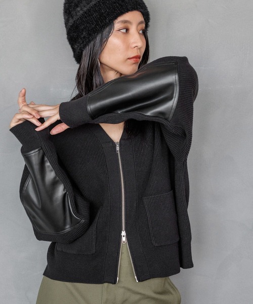 HEREIAM(ヘレイアム)の「【HEREIAM】フロントジップが新鮮。レザーパッチニットカーディガン(カーディガン/ボレロ・レディース・ブラック/アイボリー・FREE)」の13枚目の写真