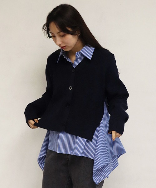 WESTSEA(ウエストシー)の「レイヤード風 シャツドッキングカーディガン(カーディガン/ボレロ・レディース・ホワイト/ネイビー/ブラック・FREE)」の11枚目の写真