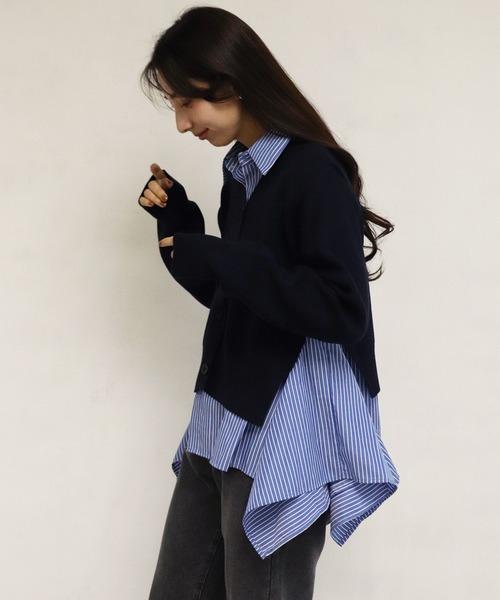 WESTSEA(ウエストシー)の「レイヤード風 シャツドッキングカーディガン(カーディガン/ボレロ・レディース・ホワイト/ネイビー/ブラック・FREE)」の12枚目の写真