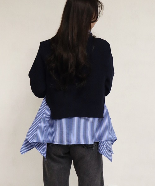 WESTSEA(ウエストシー)の「レイヤード風 シャツドッキングカーディガン(カーディガン/ボレロ・レディース・ホワイト/ネイビー/ブラック・FREE)」の13枚目の写真