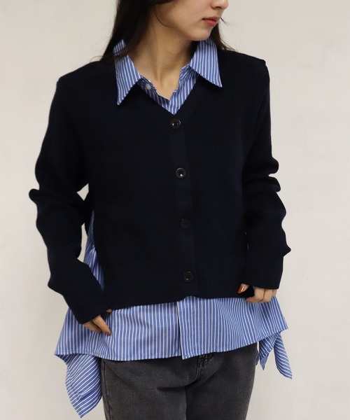 WESTSEA(ウエストシー)の「レイヤード風 シャツドッキングカーディガン(カーディガン/ボレロ・レディース・ホワイト/ネイビー/ブラック・FREE)」の16枚目の写真