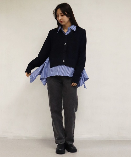 WESTSEA(ウエストシー)の「レイヤード風 シャツドッキングカーディガン(カーディガン/ボレロ・レディース・ホワイト/ネイビー/ブラック・FREE)」の17枚目の写真