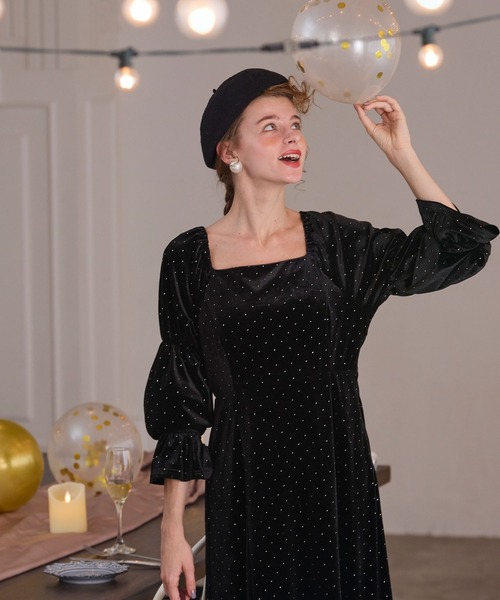 セール】【BONLECILL noir】スクエアネックキャンディーパフスリーブ