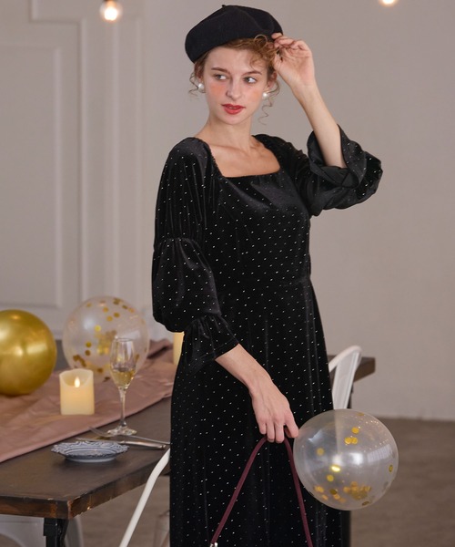 セール】【BONLECILL noir】スクエアネックキャンディーパフスリーブ