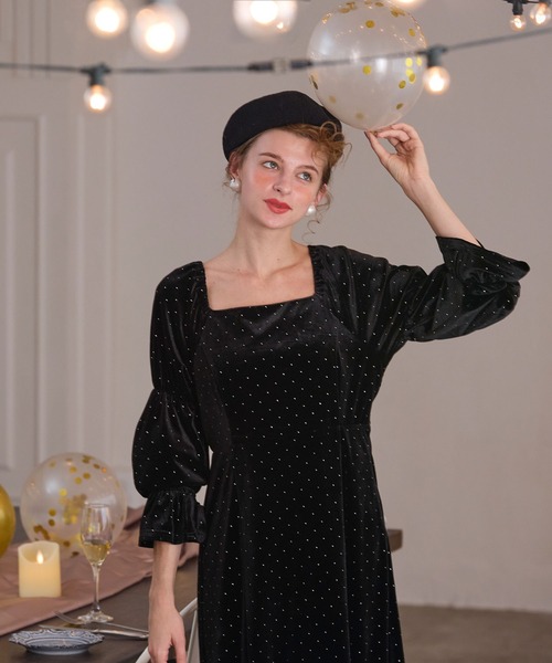 セール】【BONLECILL noir】スクエアネックキャンディーパフスリーブ