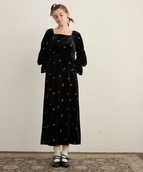 Sybilla 黒 スクエアネック　バルーンロングワンピース　オケージョンドレス SMILE ORCHID（スマイルオーキッド） ワンピース バルーンスリーブ