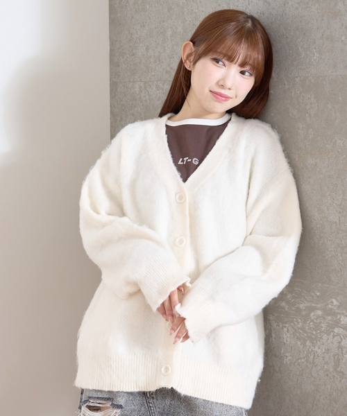 YILON カーディガン　アイボリー セール】【LTXC】シャギーオーバーカーディガン（カーディガン/ボレロ