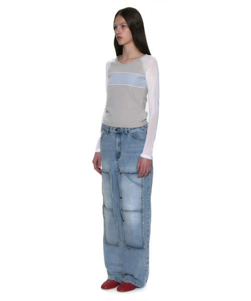 PARTIMENTO WOMEN（パルティメントウィメン）の「トランスフォームダブルニパッチジーンズ_ライトブルー（デニムパンツ・レディース・その他・SMALL/MEDIUM）」の2枚目の写真