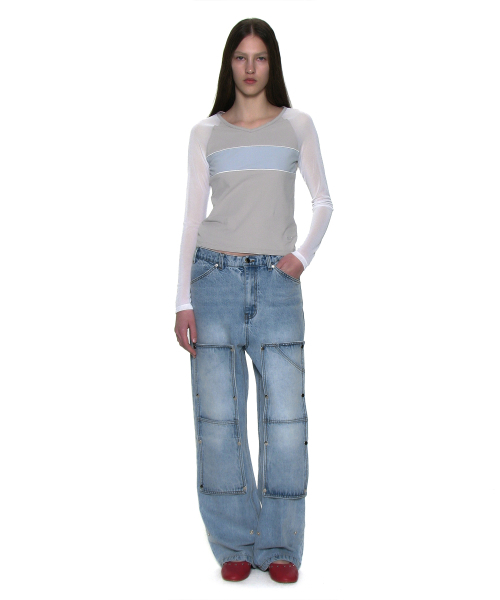PARTIMENTO WOMEN（パルティメントウィメン）の「トランスフォームダブルニパッチジーンズ_ライトブルー（デニムパンツ・レディース・その他・SMALL/MEDIUM）」の4枚目の写真