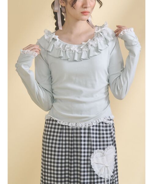 merry jenny（メリージェニー）の「romantic frill tops（Tシャツ/カットソー・レディース・チャコールグレー/ミント/アイボリー・FREE）」の3枚目の写真
