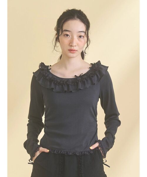 merry jenny（メリージェニー）の「romantic frill tops（Tシャツ/カットソー・レディース・チャコールグレー/ミント/アイボリー・FREE）」の4枚目の写真