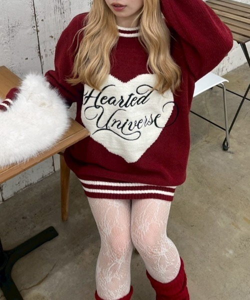 continuer de NICE CLAUP（コンティニューデナイスクラップ）の「【HolidayCollection】モールハートBIGニット（ニット/セーター・レディース・オフホワイト/ボルドー/ピンク/ネイビー・FREE）」の4枚目の写真