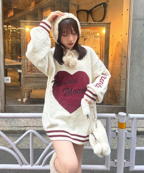 continuer de NICE CLAUP（コンティニューデナイスクラップ）の「【HolidayCollection】モールハートBIGニット（ニット/セーター・レディース・オフホワイト/ボルドー/ピンク/ネイビー・FREE）」の6枚目の写真