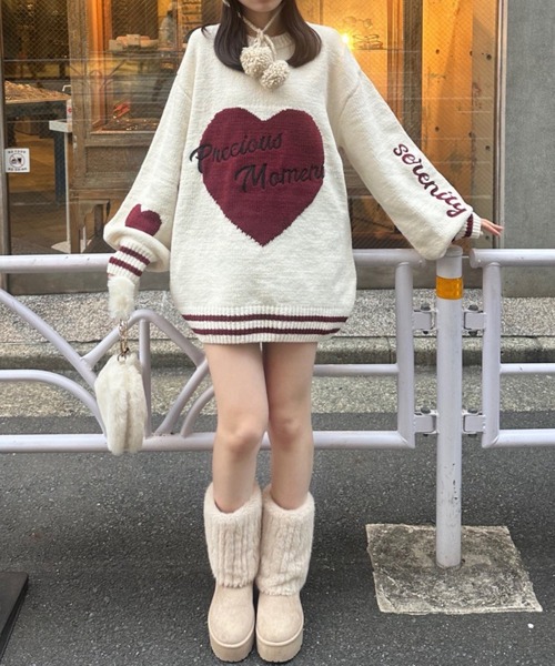continuer de NICE CLAUP（コンティニューデナイスクラップ）の「【HolidayCollection】モールハートBIGニット（ニット/セーター・レディース・オフホワイト/ボルドー/ピンク/ネイビー・FREE）」の8枚目の写真