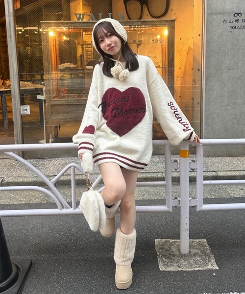 continuer de NICE CLAUP（コンティニューデナイスクラップ）の「【HolidayCollection】モールハートBIGニット（ニット/セーター・レディース・オフホワイト/ボルドー/ピンク/ネイビー・FREE）」の7枚目の写真