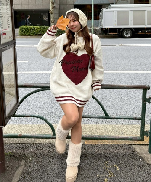 continuer de NICE CLAUP（コンティニューデナイスクラップ）の「【HolidayCollection】モールハートBIGニット（ニット/セーター・レディース・オフホワイト/ボルドー/ピンク/ネイビー・FREE）」の13枚目の写真