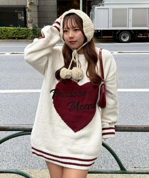 continuer de NICE CLAUP（コンティニューデナイスクラップ）の「【HolidayCollection】モールハートBIGニット（ニット/セーター・レディース・オフホワイト/ボルドー/ピンク/ネイビー・FREE）」の16枚目の写真