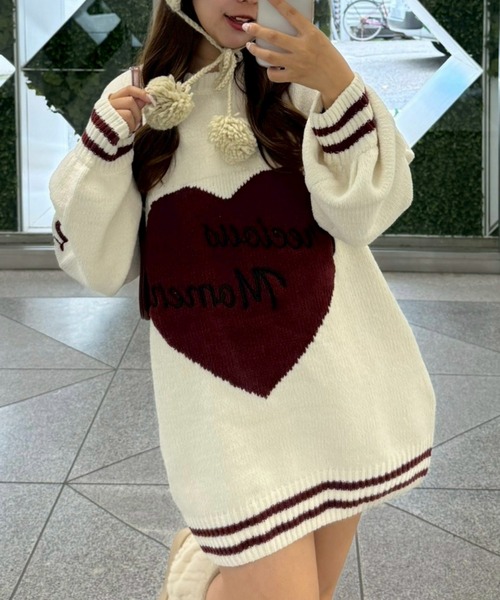 continuer de NICE CLAUP（コンティニューデナイスクラップ）の「【HolidayCollection】モールハートBIGニット（ニット/セーター・レディース・オフホワイト/ボルドー/ピンク/ネイビー・FREE）」の12枚目の写真