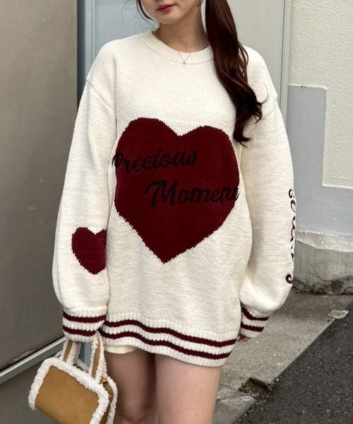 continuer de NICE CLAUP（コンティニューデナイスクラップ）の「【HolidayCollection】モールハートBIGニット（ニット/セーター・レディース・オフホワイト/ボルドー/ピンク/ネイビー・FREE）」の20枚目の写真