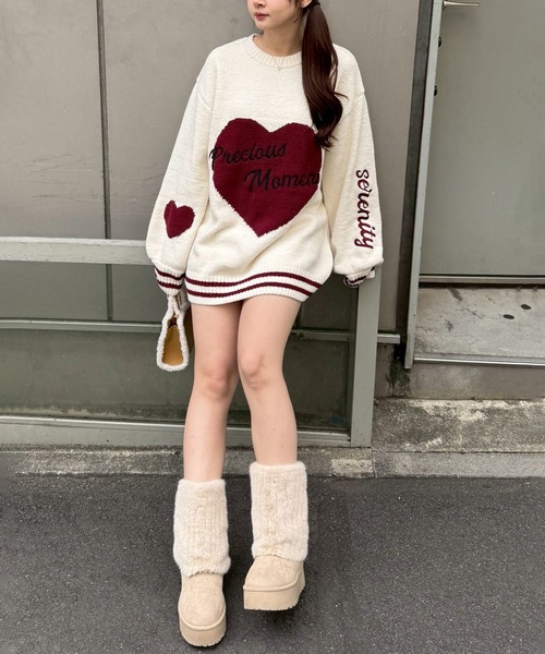 continuer de NICE CLAUP（コンティニューデナイスクラップ）の「【HolidayCollection】モールハートBIGニット（ニット/セーター・レディース・オフホワイト/ボルドー/ピンク/ネイビー・FREE）」の21枚目の写真