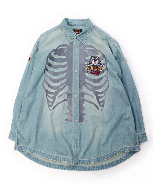 GALFY(ガルフィー)の「JACKROSE×VANSON×GALFY-骨犬 Demin Shirt(シャツ/ブラウス・メンズ・ブラック/ライトインディゴブルー・XL/L)」の14枚目の写真