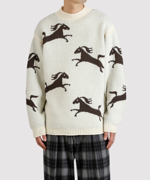 BALLAST ARK（バラストアーク）の「BALLAST ARK / バラストアーク：Gallop Knit：BA12-K001[AST]（ニット/セーター・メンズ・ブラウン系その他/アイボリー/ブラウン・L/M）」の9枚目の写真