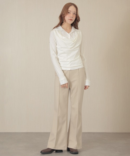 Lace Ladies(レースレディース)の「コットン混 ドレープネック シャツ フェイクレイヤード ニット プルオーバー(ニット/セーター・レディース・アイボリー/グレー/チャコールグレー・FREE)」の7枚目の写真