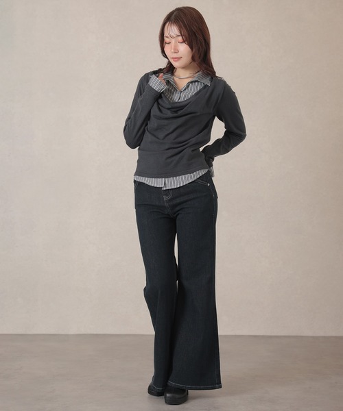 Lace Ladies(レースレディース)の「コットン混 ドレープネック シャツ フェイクレイヤード ニット プルオーバー(ニット/セーター・レディース・アイボリー/グレー/チャコールグレー・FREE)」の11枚目の写真